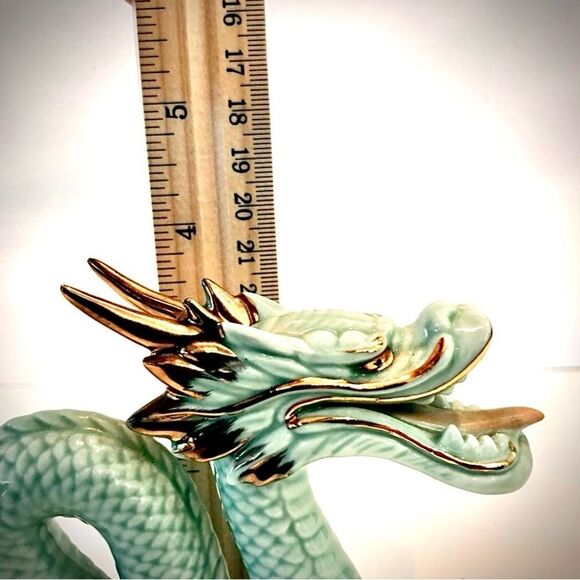 ♥️ Ceramic Dragon Figurines with Gold Accents - Picture 9 of 11
